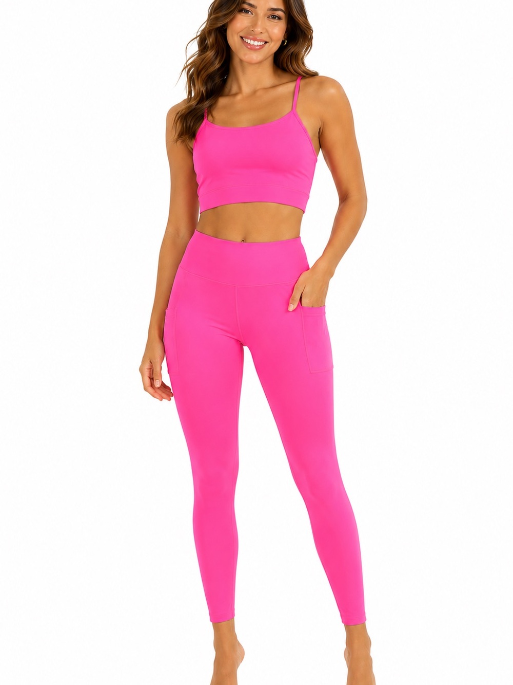 (A3) Odiva Neon Pink 2piece legging‎ set with pockets, Size L/XL, NWT